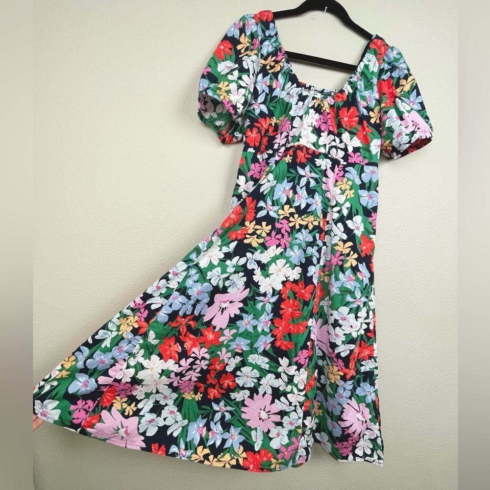 Old Navy Women's Medium Petite Puff Sleeve Midi Swing Dress Floral Multi Bright - Picture 11 of 16